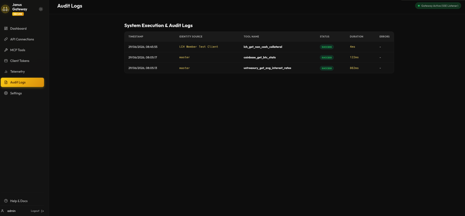 Janus audit log of tool calls