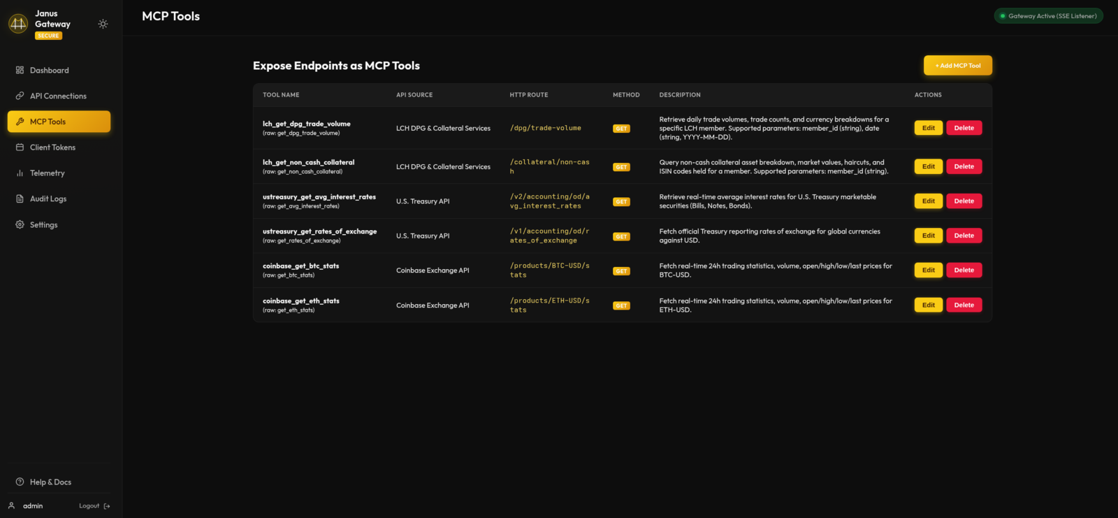 Janus MCP tools registry in the gateway portal