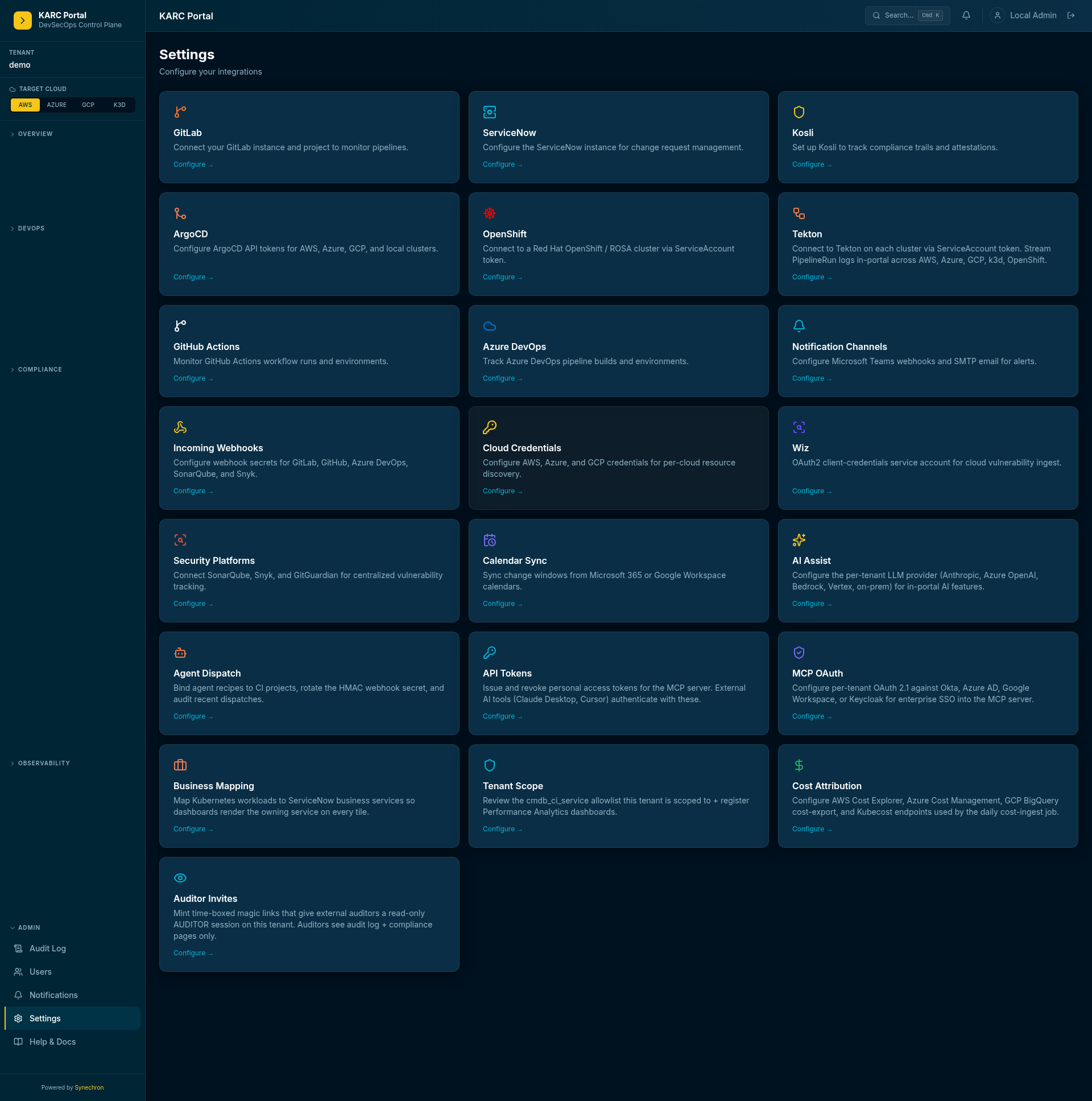 Settings grid