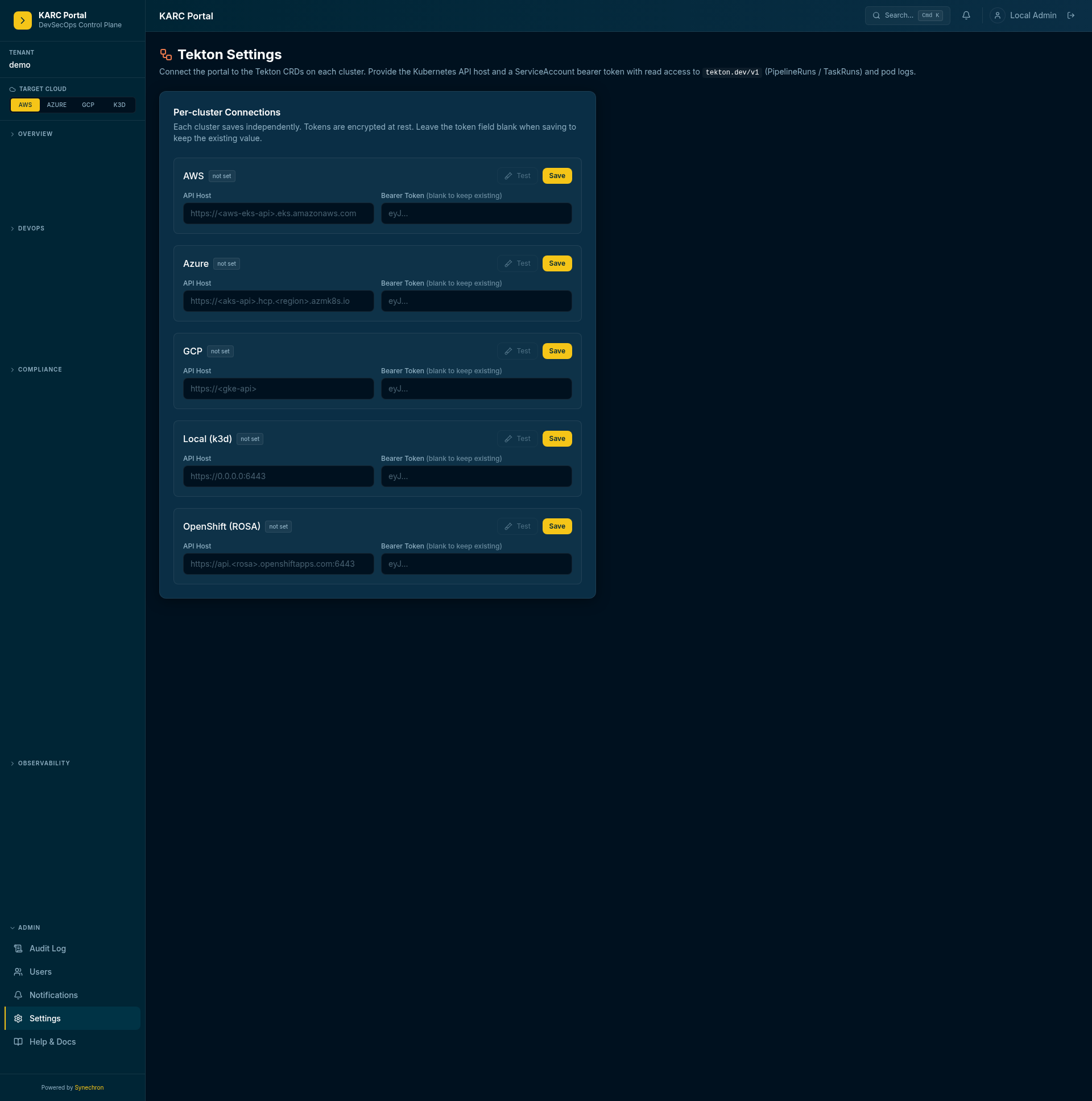 Tekton settings